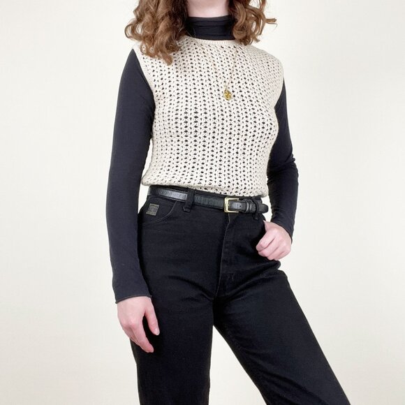 Vintage Handknit Crochet Sweater Vest Oversized Preppy Academia Open Cable Knit - Picture 6 of 6